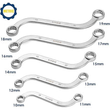 Load image into Gallery viewer, Offset S-Style Box End Wrench Set, 5-Piece, Chrome Vanadium Steel, 10x11mm, 12x13mm, 14x15mm, 16x17mm, 18x19mm
