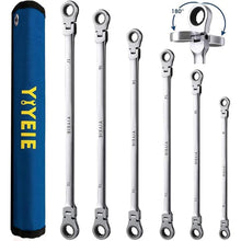 Load image into Gallery viewer, 6 Pcs Extra Long Flex Head Ratcheting Wrench Set, Metric Long Wrench 8mm - 19mm, 72-Tooth Double Box End Wrenches, Chrome Vanadium Steel with Mirror Polish Finish, Rolling Pouch
