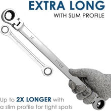 Load image into Gallery viewer, 6 Pcs Extra Long Flex Head Ratcheting Wrench Set, Metric Long Wrench 8mm - 19mm, 72-Tooth Double Box End Wrenches, Chrome Vanadium Steel with Mirror Polish Finish, Rolling Pouch
