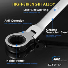 Load image into Gallery viewer, 6 Pcs Extra Long Flex Head Ratcheting Wrench Set, Metric Long Wrench 8mm - 19mm, 72-Tooth Double Box End Wrenches, Chrome Vanadium Steel with Mirror Polish Finish, Rolling Pouch
