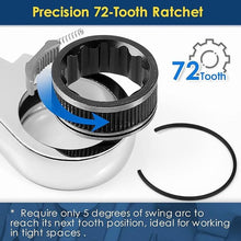Load image into Gallery viewer, 6 Pcs Extra Long Flex Head Ratcheting Wrench Set, Metric Long Wrench 8mm - 19mm, 72-Tooth Double Box End Wrenches, Chrome Vanadium Steel with Mirror Polish Finish, Rolling Pouch
