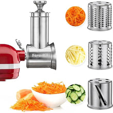 Load image into Gallery viewer, Slicer Shredder Attachment for KitchenAid Mixers, Stainless Steel Cheese Grater Salad Maker Accessories with 3 Cutting Blades,Dishwasher Safe!
