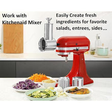 Load image into Gallery viewer, Slicer Shredder Attachment for KitchenAid Mixers, Stainless Steel Cheese Grater Salad Maker Accessories with 3 Cutting Blades,Dishwasher Safe!
