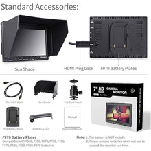 Load image into Gallery viewer, FEELWORLD FW759 7" IPS Ultra-Thin Design 1280x800 HDMI HD On-Camera Field Monitor with Peaking Focus with Sunshade
