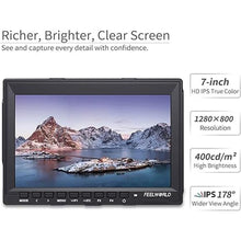 Load image into Gallery viewer, FEELWORLD FW759 7" IPS Ultra-Thin Design 1280x800 HDMI HD On-Camera Field Monitor with Peaking Focus with Sunshade

