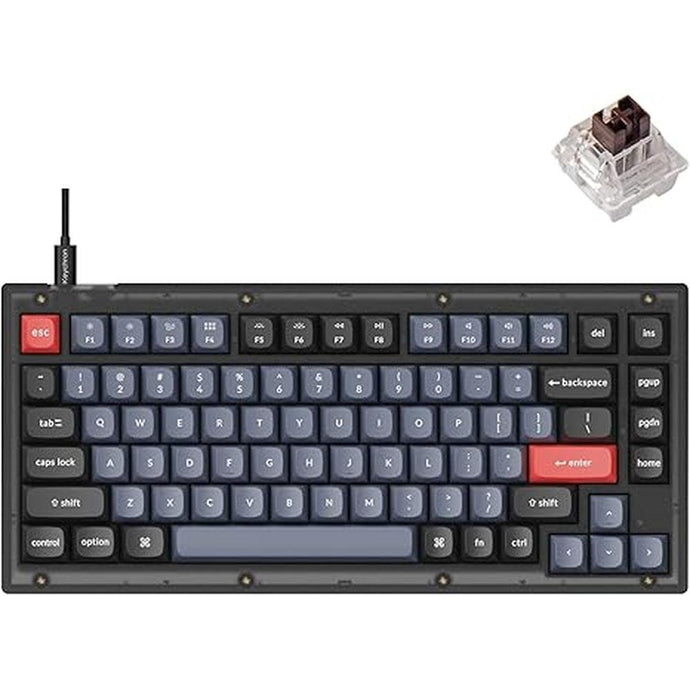 Keychron V1 Wired Custom Mechanical Keyboard, 75% Layout QMK/VIA Programmable Macro with Hot-swappable Keychron K Pro Brown Switch Compatible with Mac Windows Linux (Frosted Black - Translucent)
