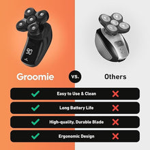 Load image into Gallery viewer, Groomie Cordless Bald Head Shavers for Men, BaldiePro Head Grooming Kit - Ergonomic &amp; Waterproof Head Shavers for Bald Men - Electric Hair Shaver &amp; Head Razor - Men's Rotary Shaver for Smooth Shave
