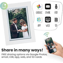 Load image into Gallery viewer, PhotoSpring? Classic Subscription Free 10in WiFi Digital Picture Frame | Send Photos by Email, App, or Web | Touchscreen &amp; 32GB Internal Memory | Play Videos up to 5 min | White
