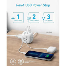 Load image into Gallery viewer, Anker 20W USB C Power Strip, 321 Power Strip with 3 Outlets and USB C Charging for iPhone 15/15 Plus/15 Pro/15 Pro Max, 5 ft Extension Cord, Power Delivery Charging for Dorm Rooms,Home Office
