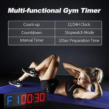 Load image into Gallery viewer, Gym Timer 15"Large LED Display Wall Clock | Gym Interval Workout | Count Down &amp; Up | Stopwatch | Adjustable Buzzer Volume | Upgraded Remote | Digital Timer for Fitness Home Garage Boxing Outdoor Sport
