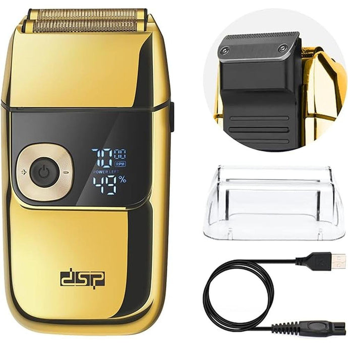 DSP® Bald Shaver for Men Shavers for Men 2 in1 Barber Shaver with Precision Trimmer 3-Speed Electric Razor with LED Digital Display Stainless Steel (Gold)
