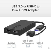 Load image into Gallery viewer, Plugable Dual Monitor Adapter for M1/M2/M3/M4 macOS Systems, Windows, ChromeOS. Broad Compatibility - Thunderbolt, USB-C, USB 3.0 to HDMI Adapter for Dual Monitors 1920x1080 @60Hz, SMI Driver Required

