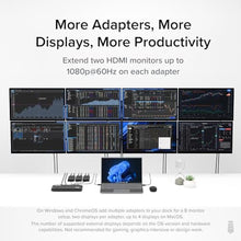Load image into Gallery viewer, Plugable Dual Monitor Adapter for M1/M2/M3/M4 macOS Systems, Windows, ChromeOS. Broad Compatibility - Thunderbolt, USB-C, USB 3.0 to HDMI Adapter for Dual Monitors 1920x1080 @60Hz, SMI Driver Required
