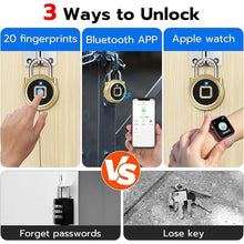 Load image into Gallery viewer, Fingerprint Padlock, Dhiedas Padlock with Fingerprint Bluetooth, Waterproof Small Padlocks, USB Charging for Gym Locker, School, Luggage, Fence, Hasp Cabinet Gold
