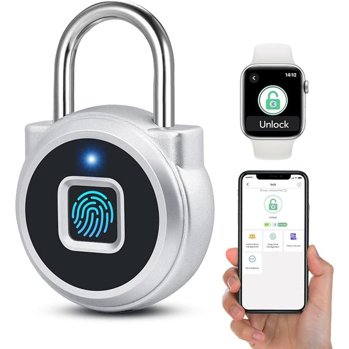 Fingerprint Lock, Dhiedas Gym Lock, Bluetooth Lock, Small Fingerprint Padlock with Keyless, Weatherproof Smart Lock for Gym Locker School Suitcase Cabinet Luggage Storage and Fence