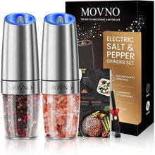 Load image into Gallery viewer, Gravity Electric Salt and Pepper Grinder Set, Battery Powered LED Light One Hand Automatic Operation, Adjustable Coarseness Mill Grinders Shakers Black (B.Silver 2p)
