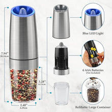 Load image into Gallery viewer, Gravity Electric Salt and Pepper Grinder Set, Battery Powered LED Light One Hand Automatic Operation, Adjustable Coarseness Mill Grinders Shakers Black (B.Silver 2p)
