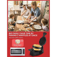 Load image into Gallery viewer, Waffle Maker, 1400W Double Belgian Waffle Iron 180° Flip, 8 Slices in 3 Mins, Rotating &amp; Nonstick Plates, Anti-Scald, Removable Drip Tray Easy to Clean, Cool Touch Handle, Space-Saving Storage(Black)

