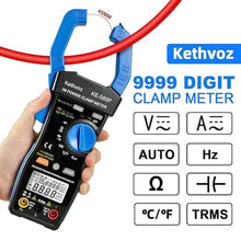 Load image into Gallery viewer, Clamp Meter 1/3 Phase Multimeter, Kethvoz 9999 Count TRMS Voltmeter Ammeter 600V and 1000A, Continuity Tester Temperature Capacitance Resistance Frequency Diodes
