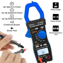 Load image into Gallery viewer, Clamp Meter 1/3 Phase Multimeter, Kethvoz 9999 Count TRMS Voltmeter Ammeter 600V and 1000A, Continuity Tester Temperature Capacitance Resistance Frequency Diodes
