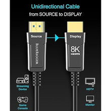 Load image into Gallery viewer, BlueRigger 8K Fiber Optic HDMI Cable 50FT (48Gbps, in-Wall CL3 Rated, 8K 60Hz, 4K 144Hz, HDCP 2.3, HDR10+) Ultra High Speed Long HDMI AOC 2.1 Cable - for Gaming, VR, HDTV, Monitor, PC
