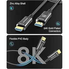 Load image into Gallery viewer, BlueRigger 8K Fiber Optic HDMI Cable 50FT (48Gbps, in-Wall CL3 Rated, 8K 60Hz, 4K 144Hz, HDCP 2.3, HDR10+) Ultra High Speed Long HDMI AOC 2.1 Cable - for Gaming, VR, HDTV, Monitor, PC
