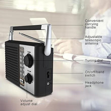 Load image into Gallery viewer, AM FM Radio with Best Reception, Portable Battery Operated Transistor Radios, Headphone Jack, AC Powered, Suit for Senior and Home, Black

