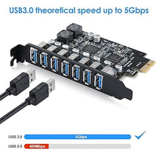 Load image into Gallery viewer, 7 Port PCI Express Expansion Card, USB 3.0 7 Port Front Expansion Card, PCIE USB Hub Controller Adapter for Connect 7 Devices Expanded, Supports Windows 11/10/8/7 / Vista/XP (32/64-bit)
