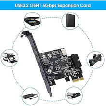 Load image into Gallery viewer, PCI-E 1X to USB 3.2 GEN1 5Gbps 20pin Front Panel Header (to Type-c Front Panel Header) + USB 3.0 19Pin Socket Expansion Card,Type-E Internal 20-pin Front Panel Connector Riser Card
