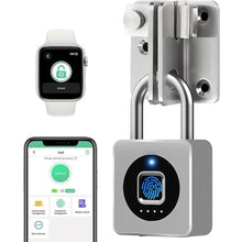 Load image into Gallery viewer, eLinkSmart Gym Locker Padlock - Fingerprint Mobile APP Unlock Remote Unlock: Waterproof Keyless Biometric Padlock for Gym Locker Field Box Footlocker Tool Box Gun Case Type-C Silver
