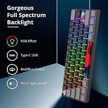 Load image into Gallery viewer, Owpkeenthy Wired 60% Percent Mechanical Gaming Keyboard with Blue Switch Ultra Compact RGB Gaming Keyboard Backlit Keys N-Key Rollover for PC Gamer (Dark/Blue Switch)
