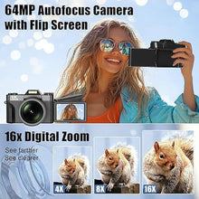 Load image into Gallery viewer, 6K Digital Camera for Photography, 64MP Vlogging Camera for YouTube with 3&quot; 180° Flip Screen, 16X Zoom Autofocus Compact Travel Beauty Cameras for Teens, with 32GB Micro SD Card

