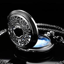 Load image into Gallery viewer, Tiong Pocket Watch Hollow Blue Star Design Roman Numerals Quartz with Chain Christmas Birthday Gifts
