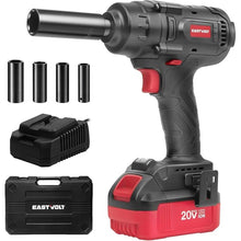 Load image into Gallery viewer, Eastvolt 20V Cordless Impact Wrench 1/2 inch, 370Ft-lbs Torque Brushless Wrench with 4.0Ah Battery, Fast Charger, 4Pcs Sockets, Belt Clip and Storage Box, Power Impact Wrench Set for Car and Home

