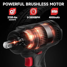 Load image into Gallery viewer, Eastvolt 20V Cordless Impact Wrench 1/2 inch, 370Ft-lbs Torque Brushless Wrench with 4.0Ah Battery, Fast Charger, 4Pcs Sockets, Belt Clip and Storage Box, Power Impact Wrench Set for Car and Home
