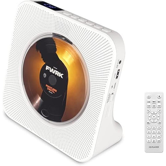 Desktop Vertical CD Player with Speakers HiFi, Portable CD Players for Home, Bluetooth, Remote Control, LED Screen, FM Radio, U Disk, AUX Port, Compatible Formats, Wired, White, Gift