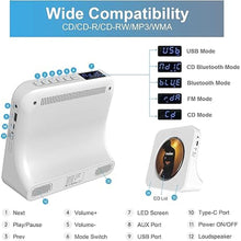 Load image into Gallery viewer, Desktop Vertical CD Player with Speakers HiFi, Portable CD Players for Home, Bluetooth, Remote Control, LED Screen, FM Radio, U Disk, AUX Port, Compatible Formats, Wired, White, Gift

