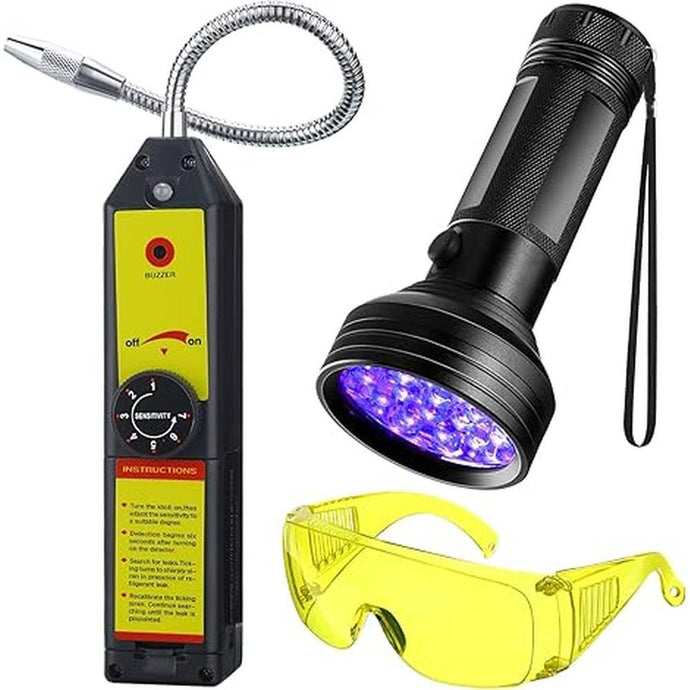 Tallew Refrigerant Leak Detector with LED Light Auto Air Conditioner Tool Test Detection Kit Halogen Gas Leakage Tester 68 Flashlight UV Protective Glasses