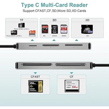 Load image into Gallery viewer, CFast Card Reader, USB C CFast 2.0 Card Reader, Type-C 3.0 5Gbs CFast Memory Card Adapter for SanDisk, Lexar, Transcend, Sony Card, Read CFast/TF/SD/XD/CF 5 Cards Simultaneously
