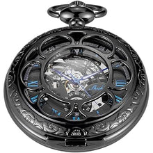 Load image into Gallery viewer, Mechanical Pocket Watch Antique Roman Numerals Men's Pocket Watch, Black Skeleton Pocket Watch with Chain for Men
