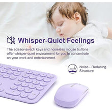 Load image into Gallery viewer, Cute Keyboard and Mouse Wireless for PC Computer/Laptop/Windows/Mac/Tablets, Ultra-Thin 2.4GHz USB Cordless Full-Sized Silent Retro Computer Keyboard Mouse Combo (Purple)
