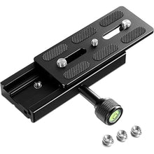Load image into Gallery viewer, NEEWER Quick Release Plate with Clamp Adapter Set, 120mm QR Plate with Clamp, 3/8"&amp;1/4" Screw, Bubble Level, 3/8” to 1/4” Screw Adapter, Compatible with Arca Swiss Tripod Monopod Ball Head
