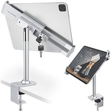 Load image into Gallery viewer, AboveTEK Anti Theft Locking Tablet Stand Holder - 360/320 POS Swivel - Lockable Tablet Security Stand Lock, Desktop Table Clamp Mount Fits 7 to 11 Inch iPad Fire Microsoft Galaxy Tab Google (Silver)
