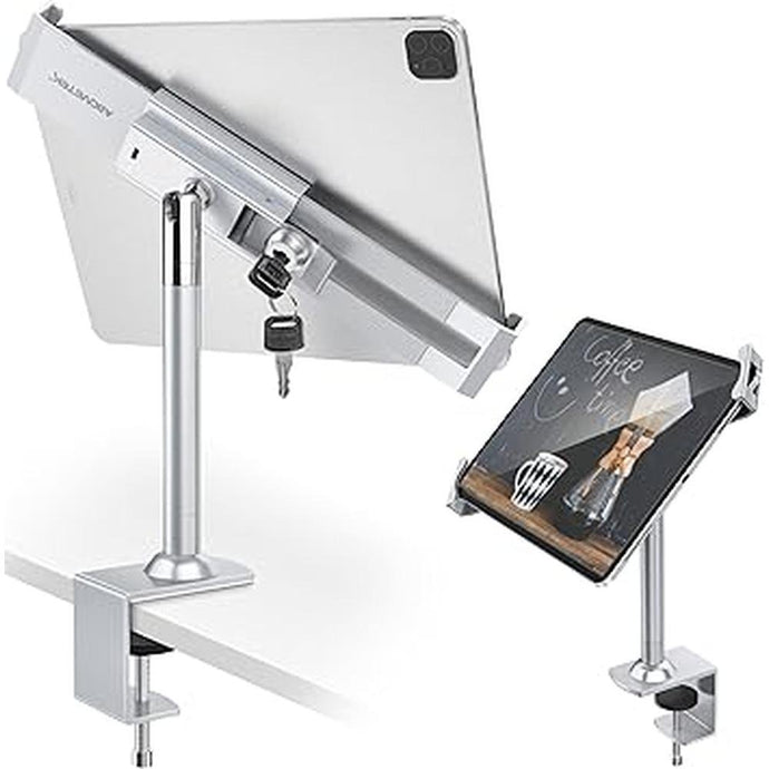 AboveTEK Anti Theft Locking Tablet Stand Holder - 360/320 POS Swivel - Lockable Tablet Security Stand Lock, Desktop Table Clamp Mount Fits 7 to 11 Inch iPad Fire Microsoft Galaxy Tab Google (Silver)