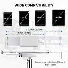 Load image into Gallery viewer, AboveTEK Anti Theft Locking Tablet Stand Holder - 360/320 POS Swivel - Lockable Tablet Security Stand Lock, Desktop Table Clamp Mount Fits 7 to 11 Inch iPad Fire Microsoft Galaxy Tab Google (Silver)
