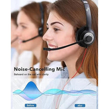 Load image into Gallery viewer, USB Headset with Microphone for PC, On-Ear Computer Laptop Headphones with Noise Cancelling Mic in-line Control for Home Office Online Class Zoom (Type C+3.5mm, Black)
