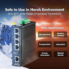Load image into Gallery viewer, MokerLink 5 Port Industrial DIN-Rail Network Switch, 10/100Mbps Fast Ethernet, IP40 Rated Network Switch (-40 to 185°F), with UL Power Supply
