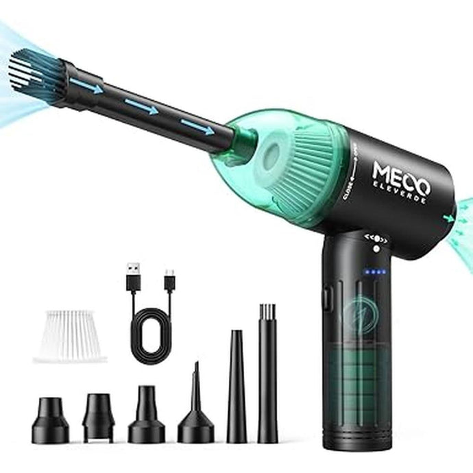 Electric Compressed Air Duster & Vacuum, MECO Electric Air Blower, 4 in 1 Function Powerful 3-Gear to 90000RPM/12000PA Keyboard Cleaner, Rechargeable Cordless Air Duster for Computer/Car/Pet Hair