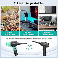 Load image into Gallery viewer, Electric Compressed Air Duster &amp; Vacuum, MECO Electric Air Blower, 4 in 1 Function Powerful 3-Gear to 90000RPM/12000PA Keyboard Cleaner, Rechargeable Cordless Air Duster for Computer/Car/Pet Hair
