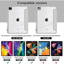 Load image into Gallery viewer, Batianda Hybrid Case for iPad Pro 12.9-inch 2022 M2 2021 5th / iPad Pro 12.9&quot; 4th/3rd Gen [Built-in Pencil Holder] Shockproof Cover with Clear Back Shell TPU Bumper, Grey
